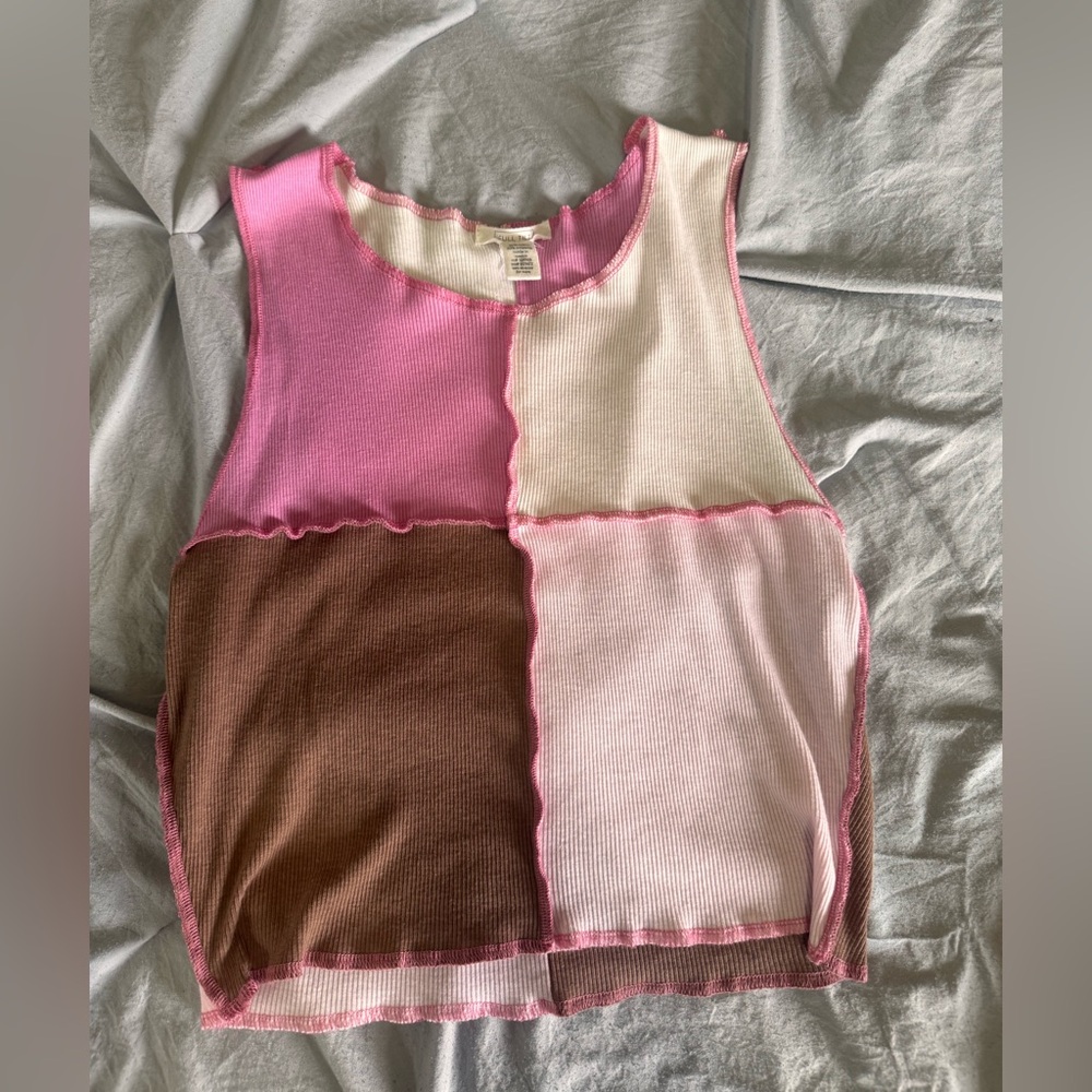 Full Tilt Pink and Cream Ribbed Top